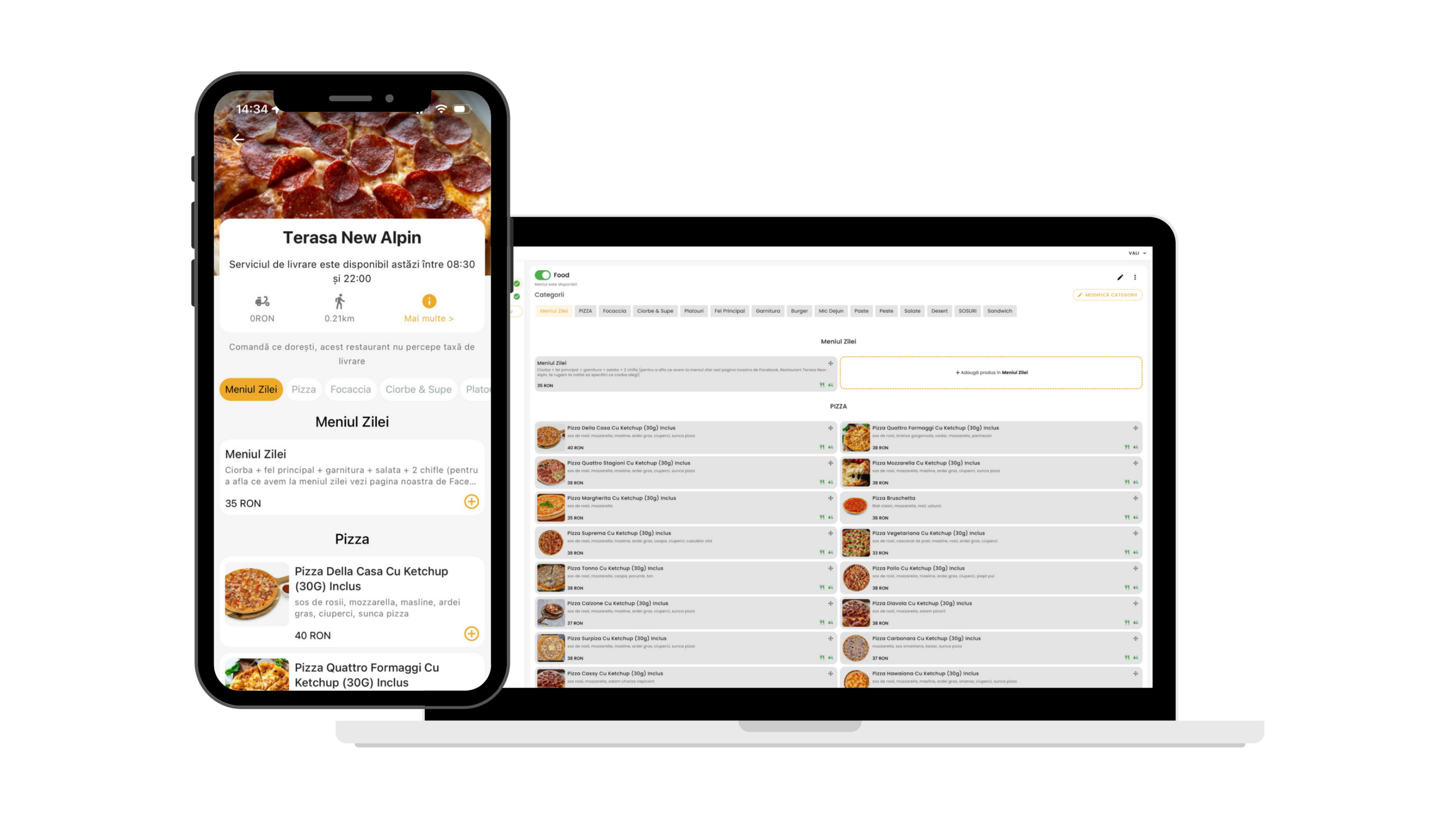 Meniu personalizat restaurant website